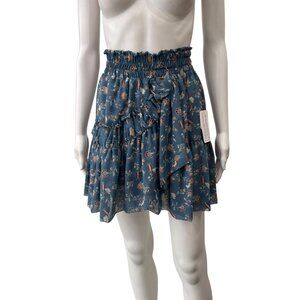 $198 NWT Misa Blue Floral Layered Ruffle Mini Skirt size XS